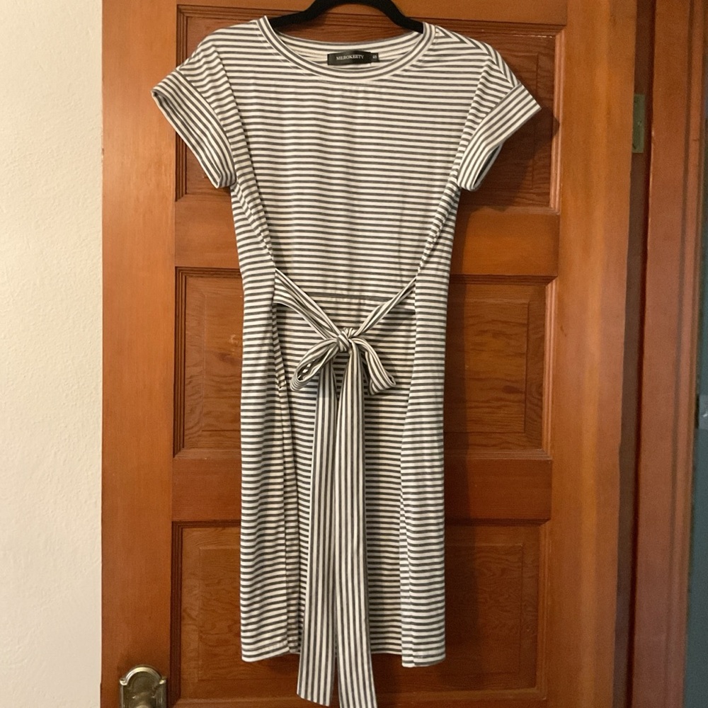 Classic Striped Midi Dress with Tie Waist